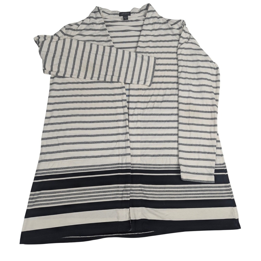 J. Jill Wearever Striped Open Front Cardigan Navy White PM Classic Lightweight
